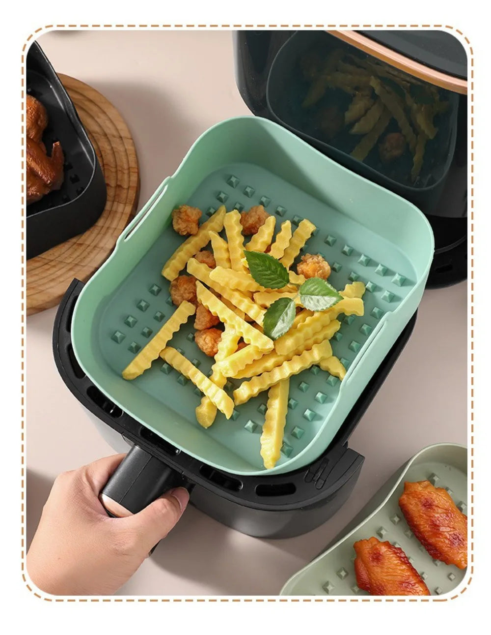 Silicone Air Fryer Baking Tray Square Reusable High Temperature Resistant Air Fryer Baking Pan Insulation Mat Oven Baking Tools