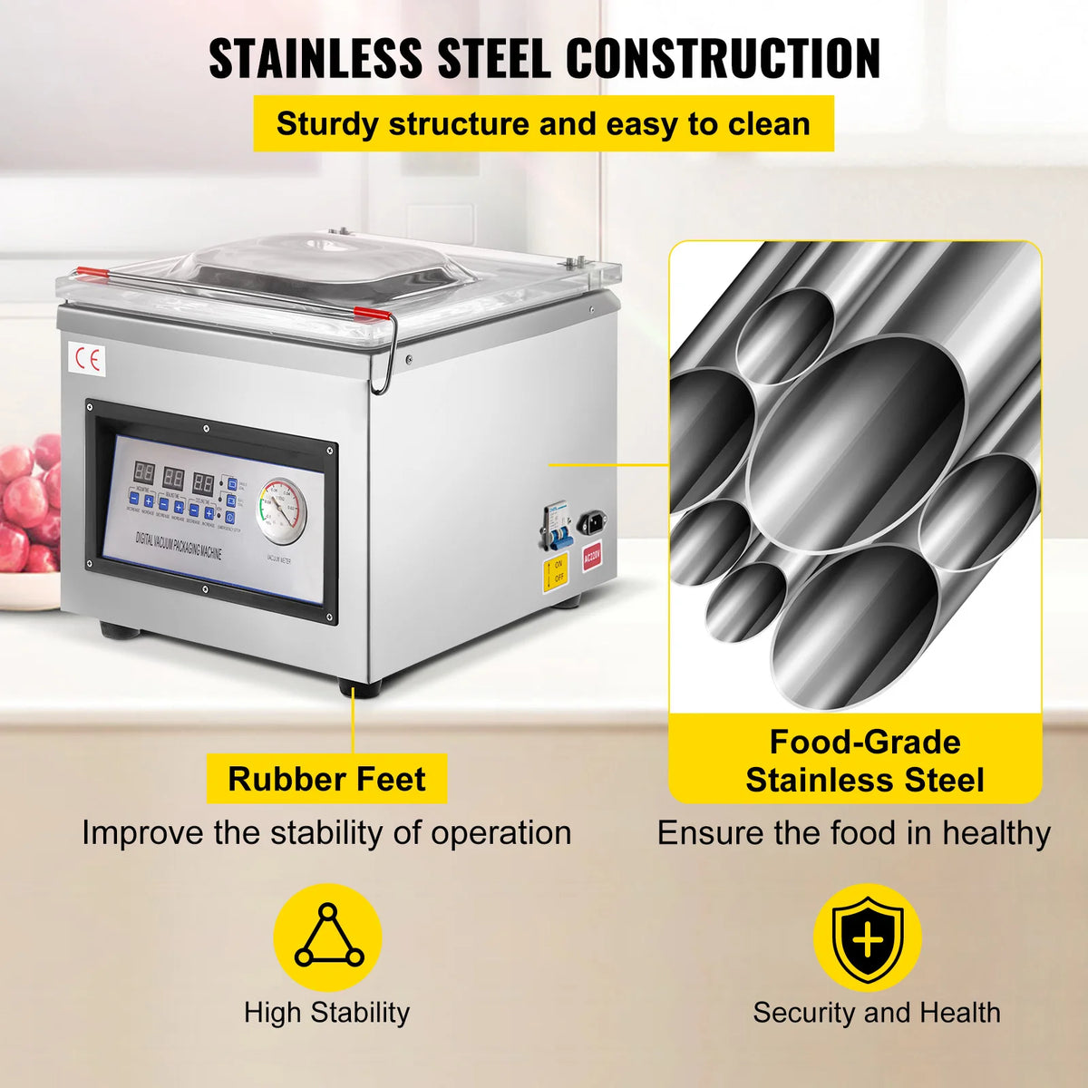 SucceBuy DZ-260C Chamber Vacuum Sealer Kitchen Food Packing Sealing Machine 110V Packaging for Food Saver Home Commercial Using