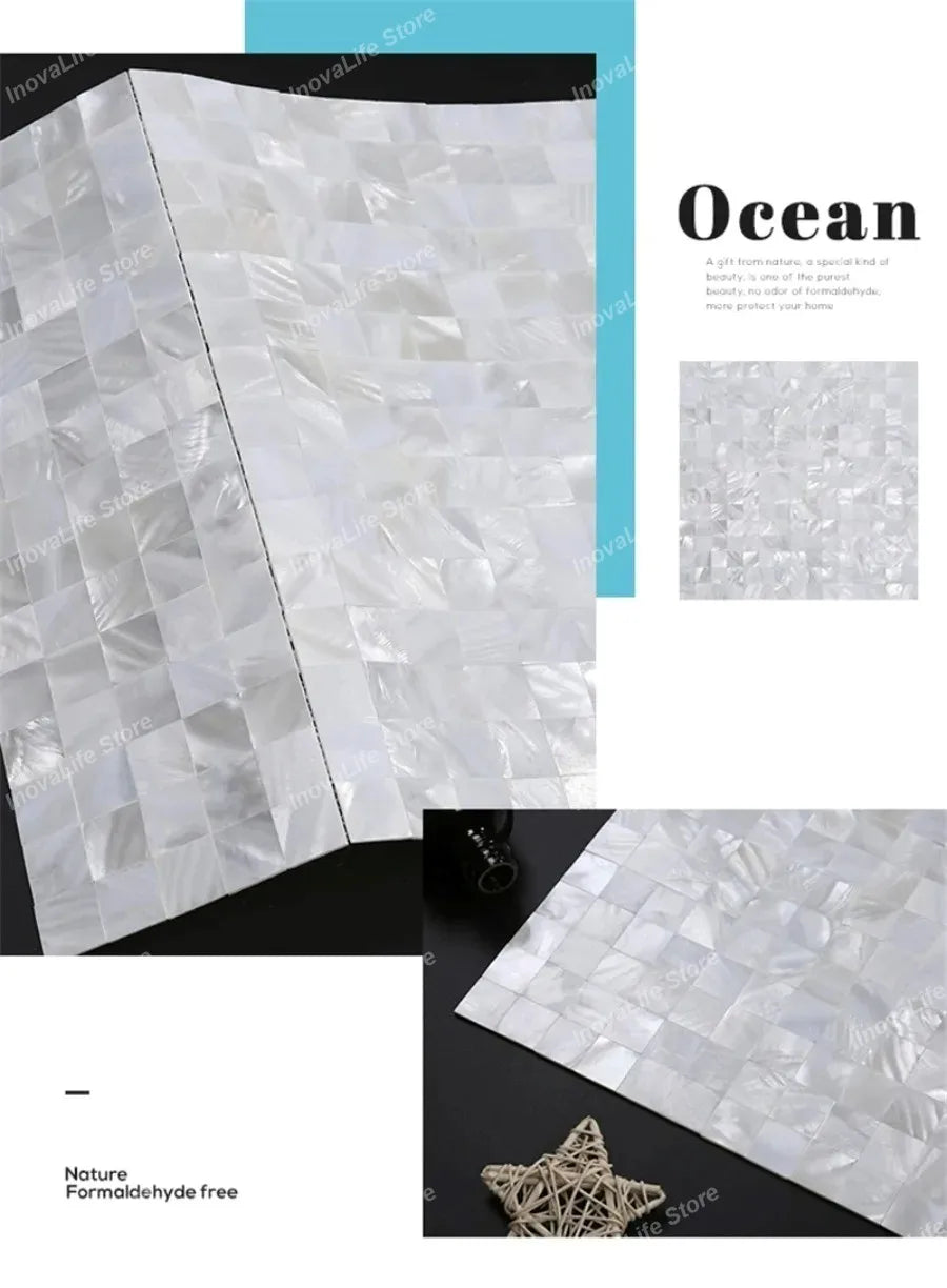 30x30CM Natural Shell Mosaic Tiles Sheet Mother of Pearl Wallpaper Tile Sticker Kitchen Backsplash Bathroom Shower Decorative
