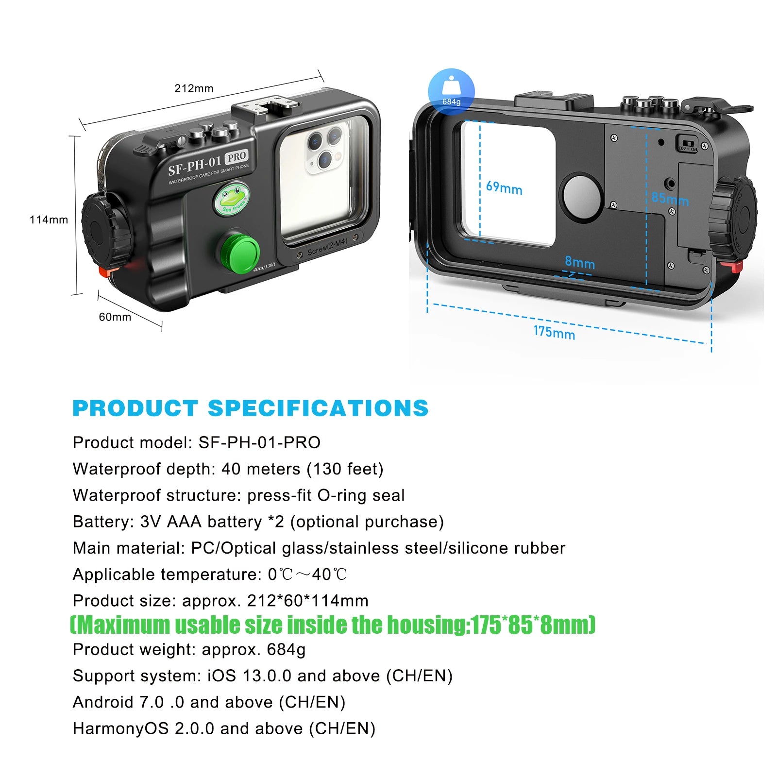 Universal Waterproof Phone Case - 40M Professional Diving Housing Tidesmit