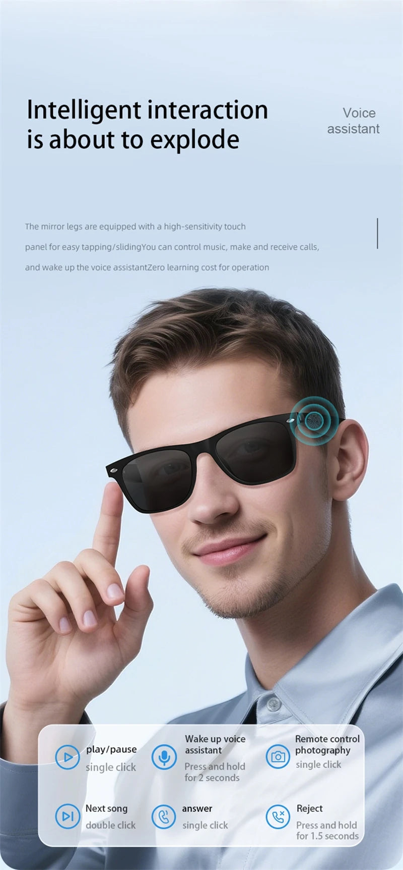 AI Smart Glasses Bluetooth Audio with Anti-Blue Light Protection Tidesmit