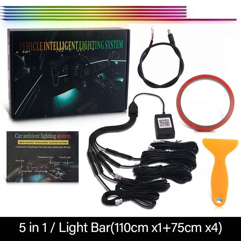 RGB LED Interior Car Strip Lights with App Control and Sync 5 in 1 DC Tidesmit