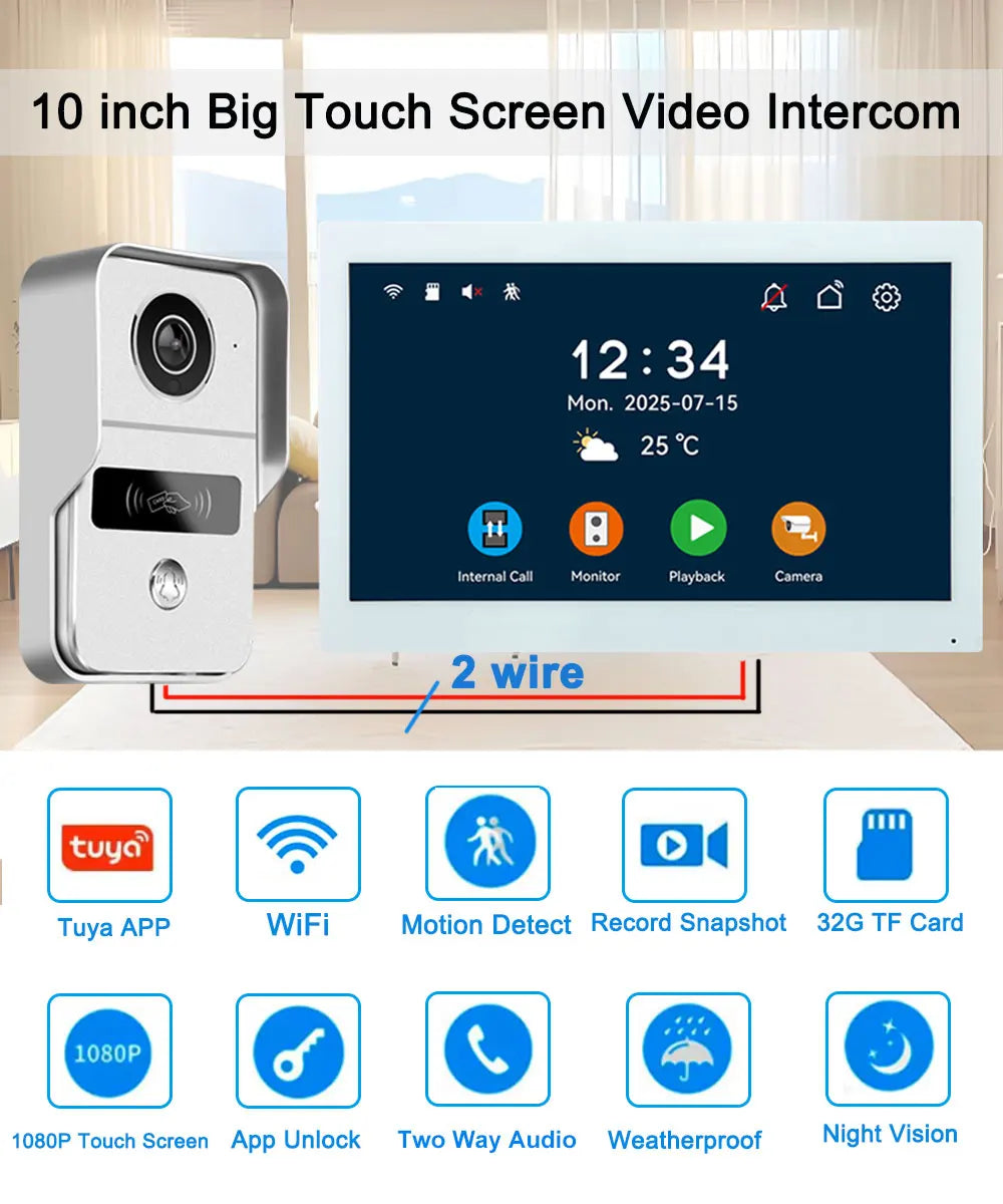 1080P Video Intercom Wifi 7/10 Inch Monitor Kit for Apartment System Home Security 2 Wire Doorbell Card Swipe Private House Tuya