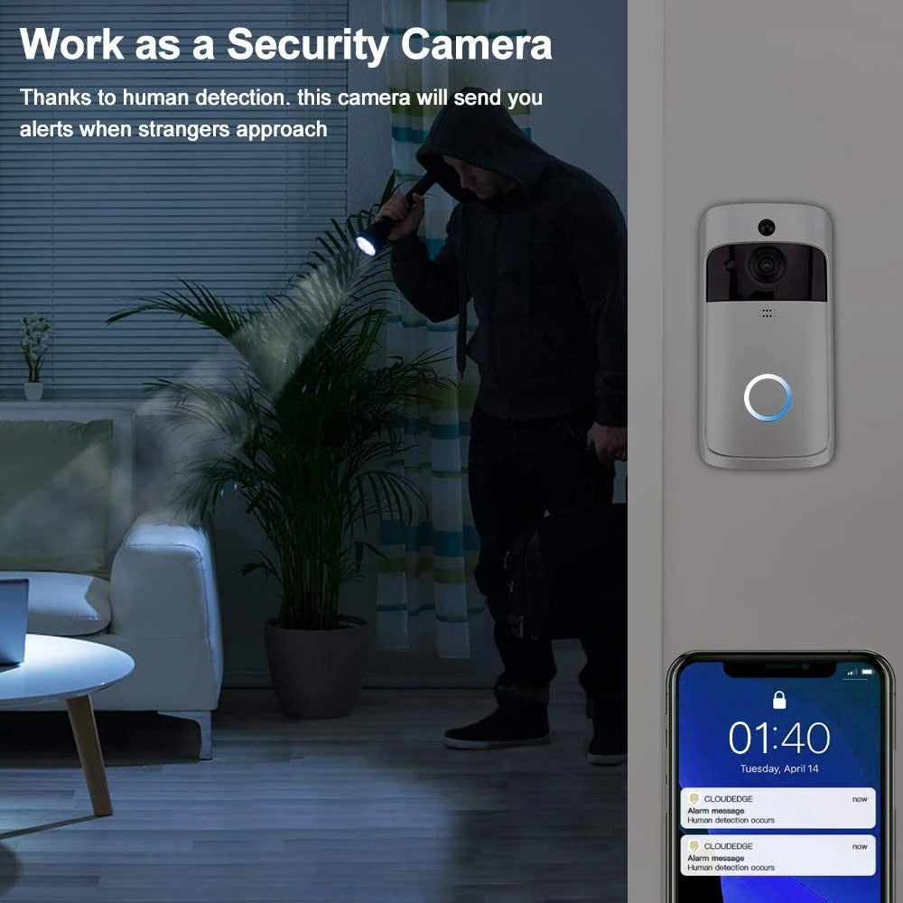 Video Doorbell Camera HD IR Alarm WiFi Doorbell Wireless Operated Motion Detector Audio & Speaker Night Vision for iOS & Android