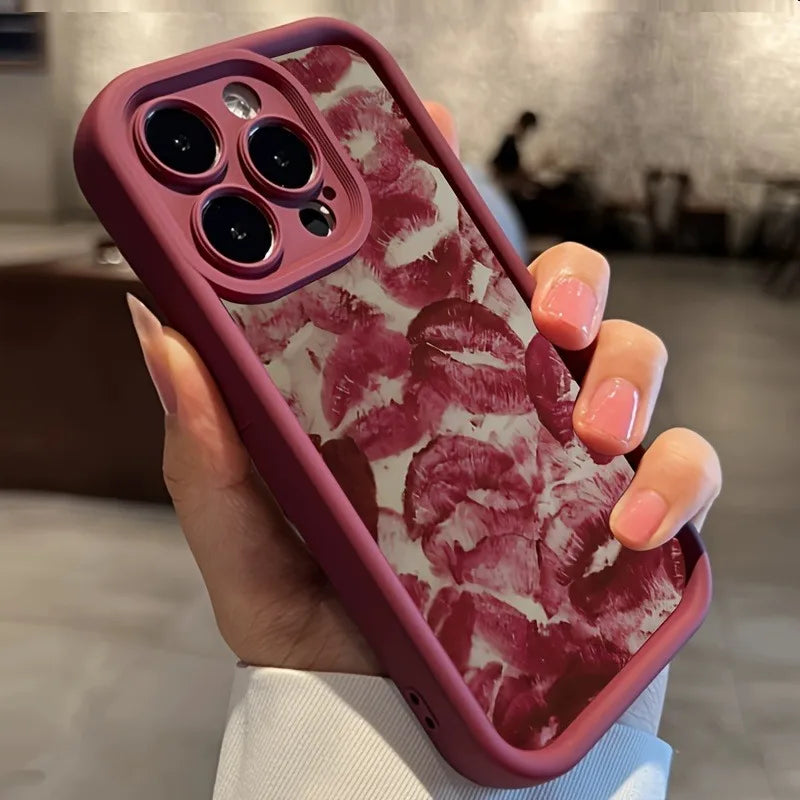 iPhone 16 Case Red Lip Print - Military-Grade Shockproof Cover Tidesmit