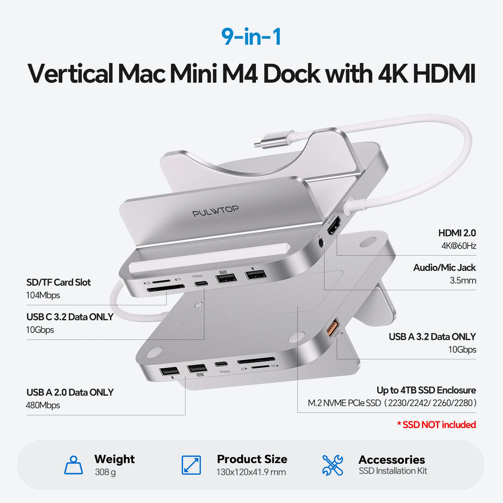 Mac Mini M4 Docking Station with 4K HDMI and M.2 SSD Expansion Tidesmit