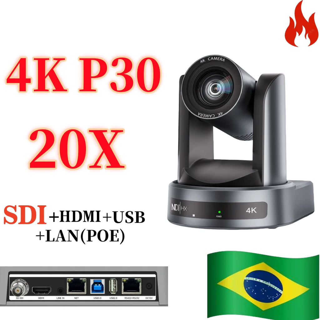 NDI/SDI 4K PTZ Camera 10X 20X Zoom Video Conference Live Streaming HDMI USB IP POE 1080P for Church NetMeeting Broadcast Youtube