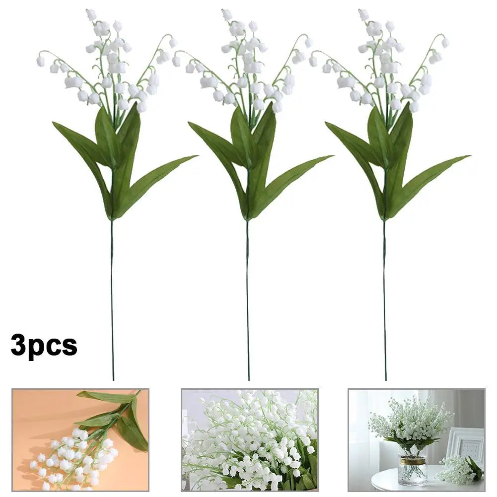1 Pcs Artificial Flower Lily Of The Valley Flower Bunch W/ 3 Bunch White Green For Home Decoration Accessories