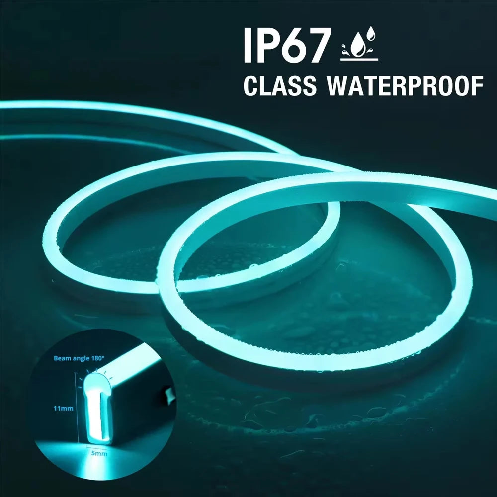 Waterproof RGB neon rope lights in bright blue, flexible LED coils