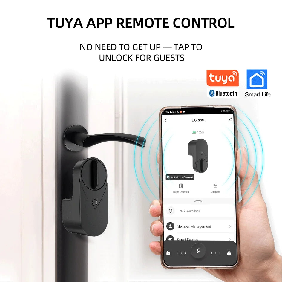 New RAYKUBE EG One Tuya BLE Smart Lock + Wireless Fingerprint and PIN Pad FP01 Bundle – Drill-free, Easy Installation
