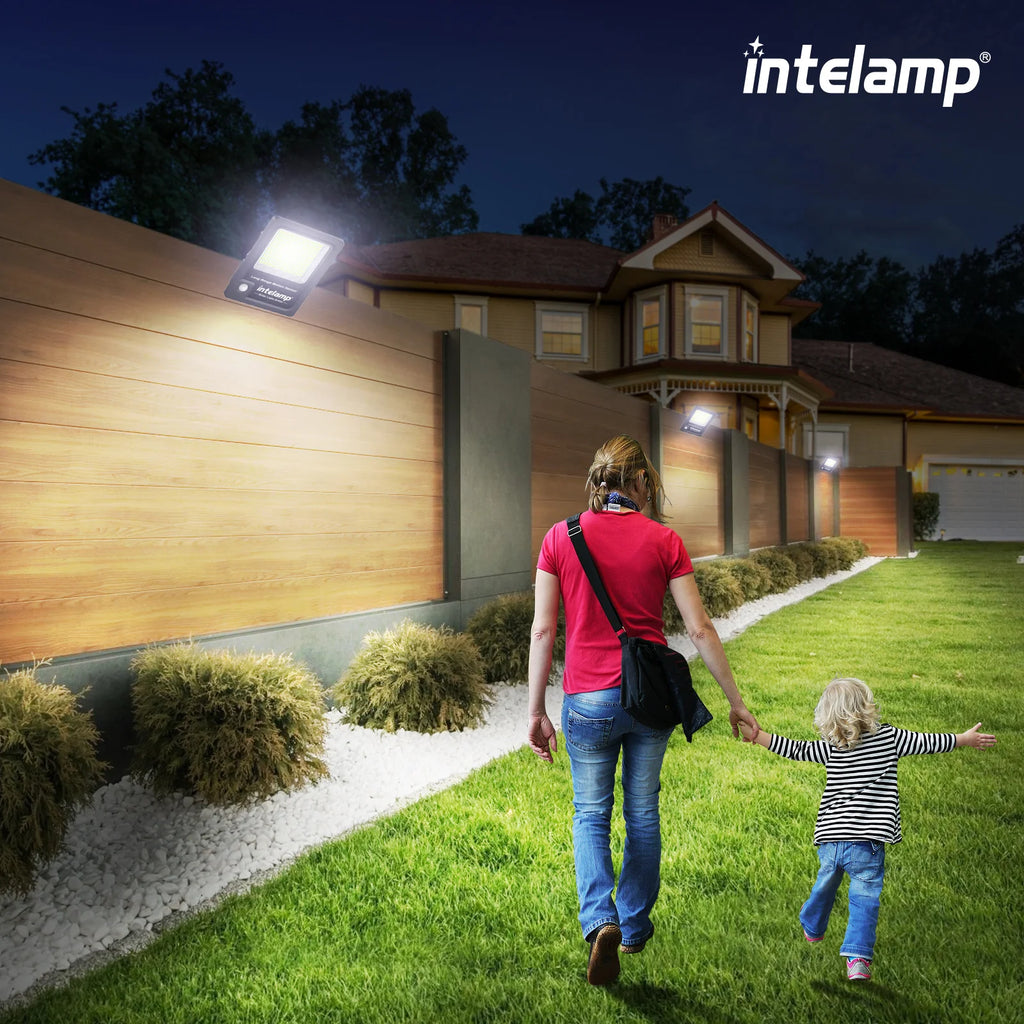 Intelamp 12000mah Long Battery Life Solar Lights With Super Large Solar Panel Faster Charging Two Motion Sensors Detect Wider&Longer For Garden Street Wall Yard