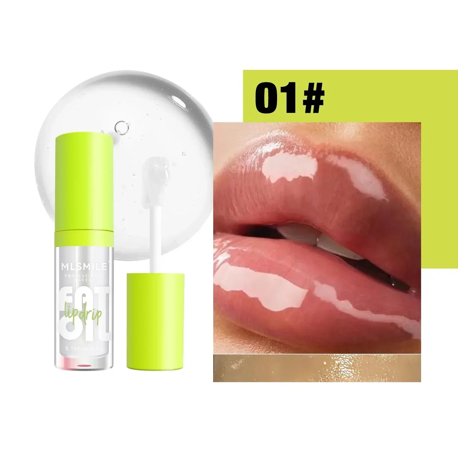 Transparent moisturizing glitter lip plumper oil with a high-shine finish and nutrient-rich formula for plump lips.