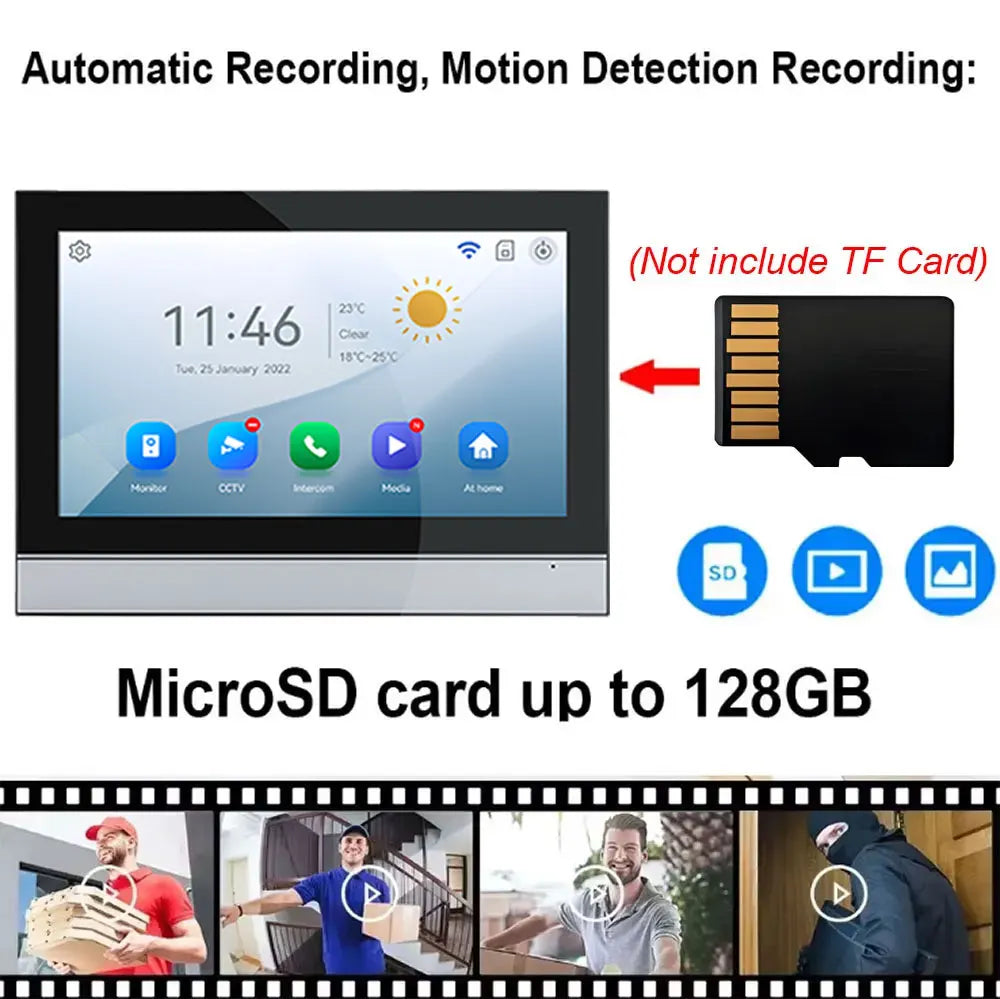 7 inch Touch Screen Video Doorbell Intercom 4 Wired Tuya WiFi Video Doorphone System for 5/6/8 Family Apartment RFID Card Unlock