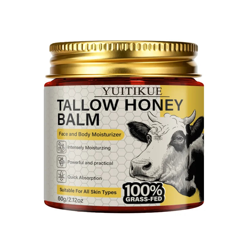 YUITIKUE 100% Grass-Fed Tallow Honey Balm | Intensely Moisturizing Face & Body Balm | Quick Absorption for All Skin Types 60g