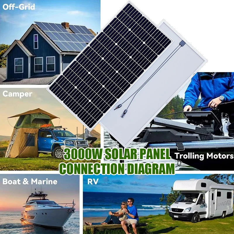 3000W Foldable Portable Monocrystalline Solar Panel 18V High Output Solar Generator for Home RV Camping Off Grid Energy