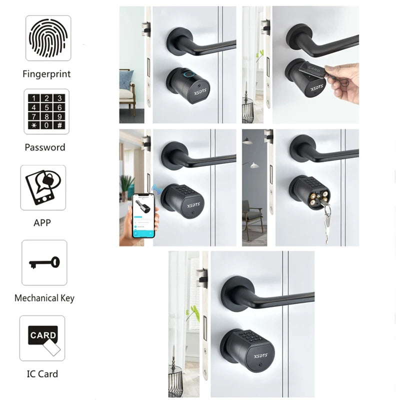 XSDTS Cylinder Electronic Smart Door Lock  Tuya APP Fingerprint Digital Keypad Key Card Remote Control Adjustable Home Apartment