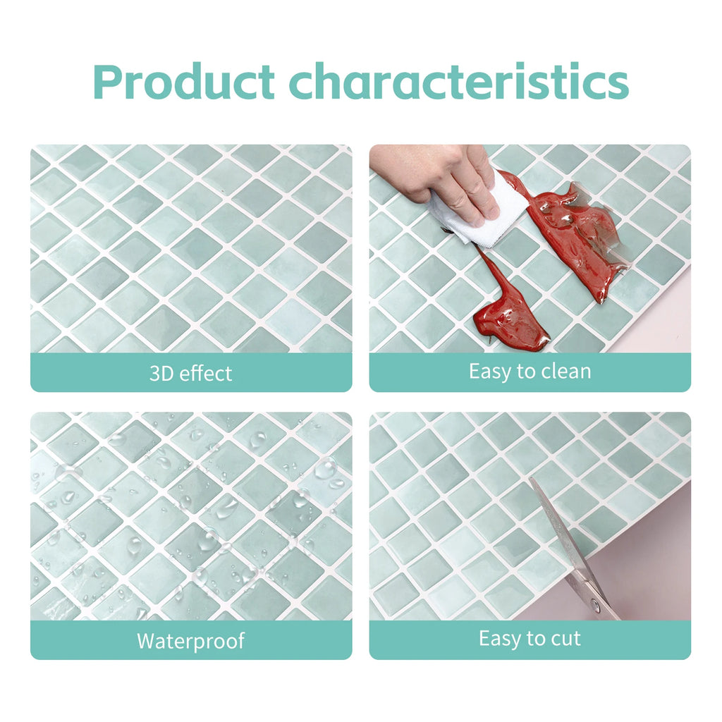 3pcs Christmas Style Wall Sticker Mosaic Tiles Self Adhesive Kitchen Vinly Wallpaper  Removable Waterproof Square Wall Decals