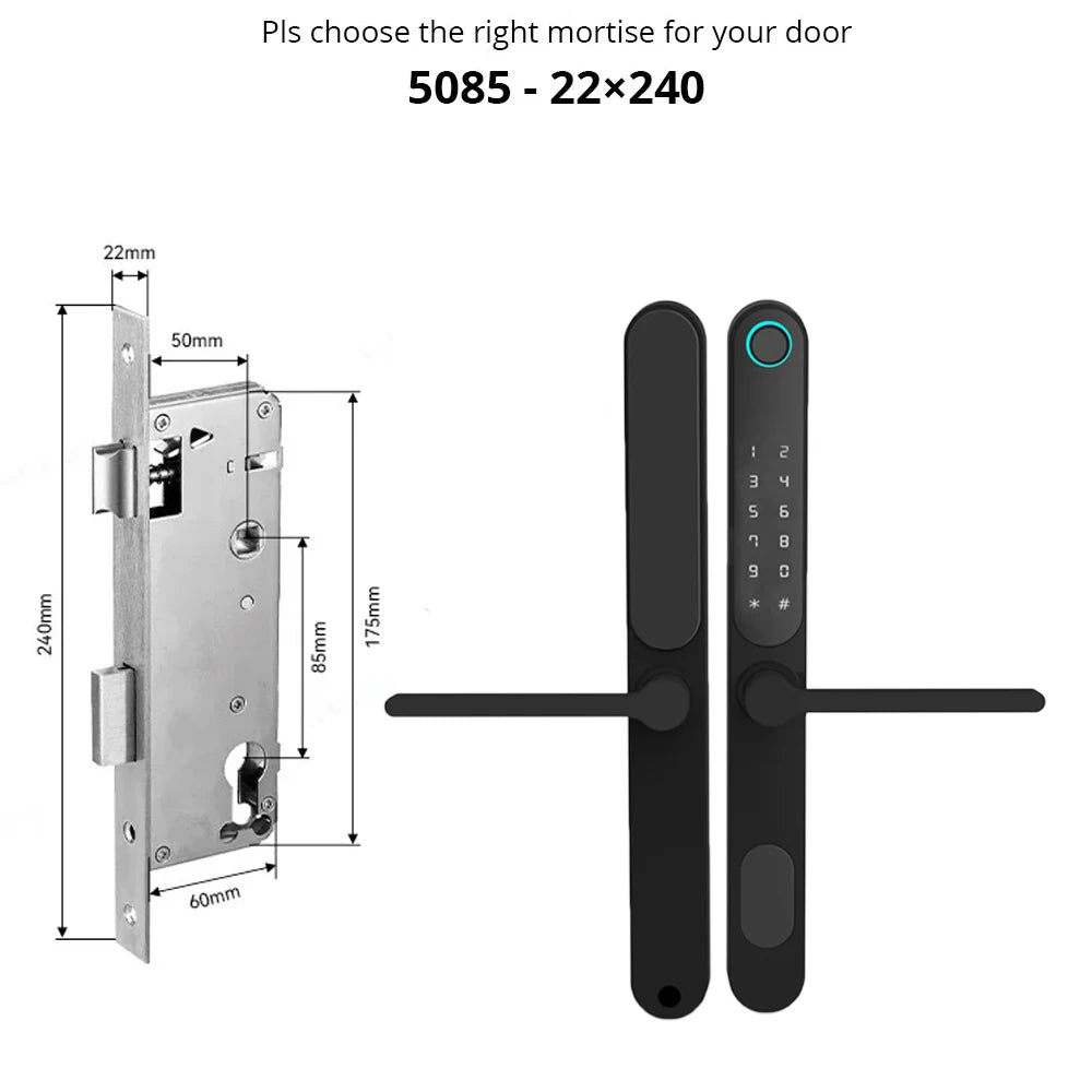 Tuya Smart Door Lock with Handle, Fingerprint Keypad IC Card Mechanical Key, Waterproof Outdoor 85mm Euro Mortise
