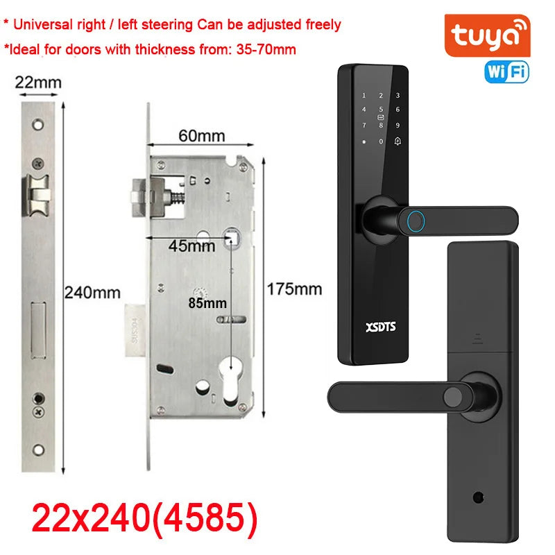 Smart Door Lock With Electronic Biometric Fingerprint Smart Card Password Key Unlock USB Tuya APP Emergency Charge lock