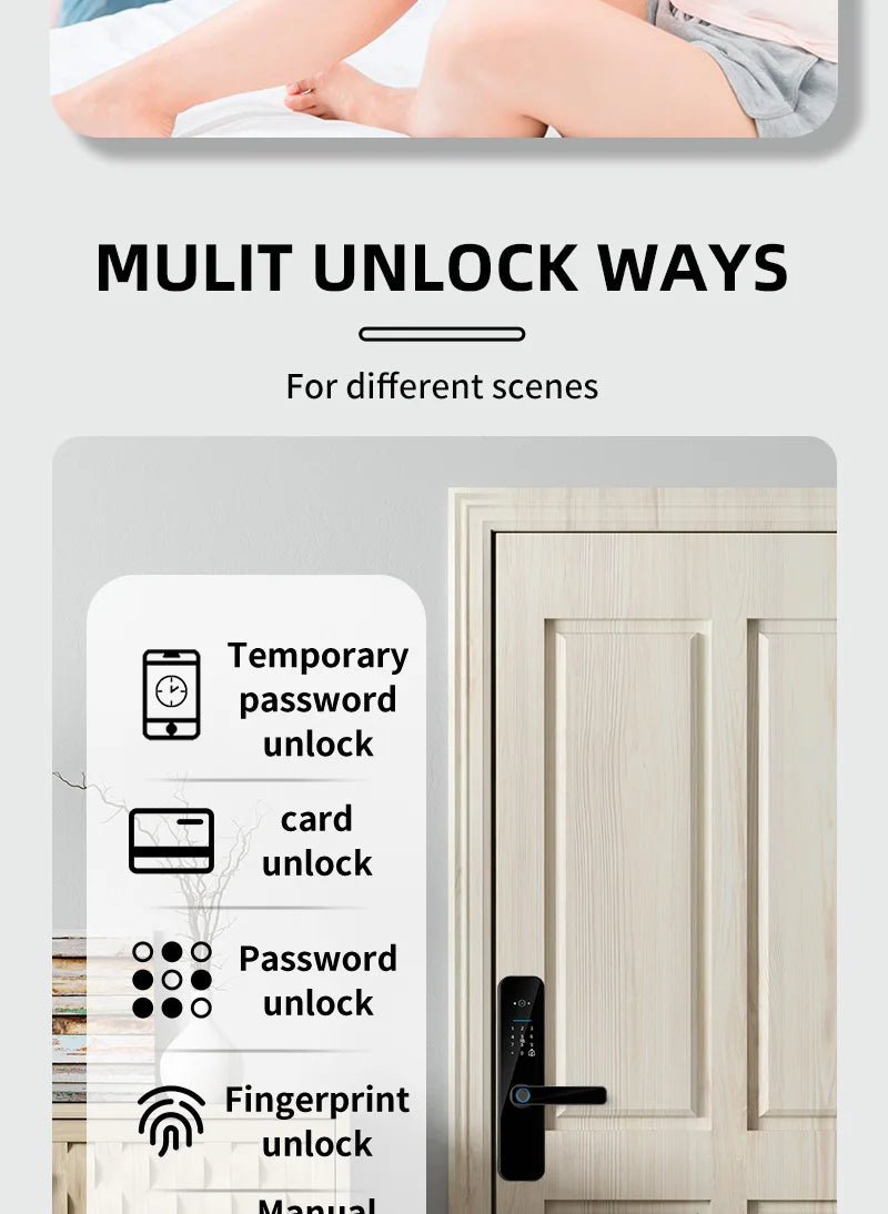 XSDTS New Tuya Wifi Digital Electronic Smart Door Lock With Biometric Camera Fingerprint Smart Card Password Key Unlock