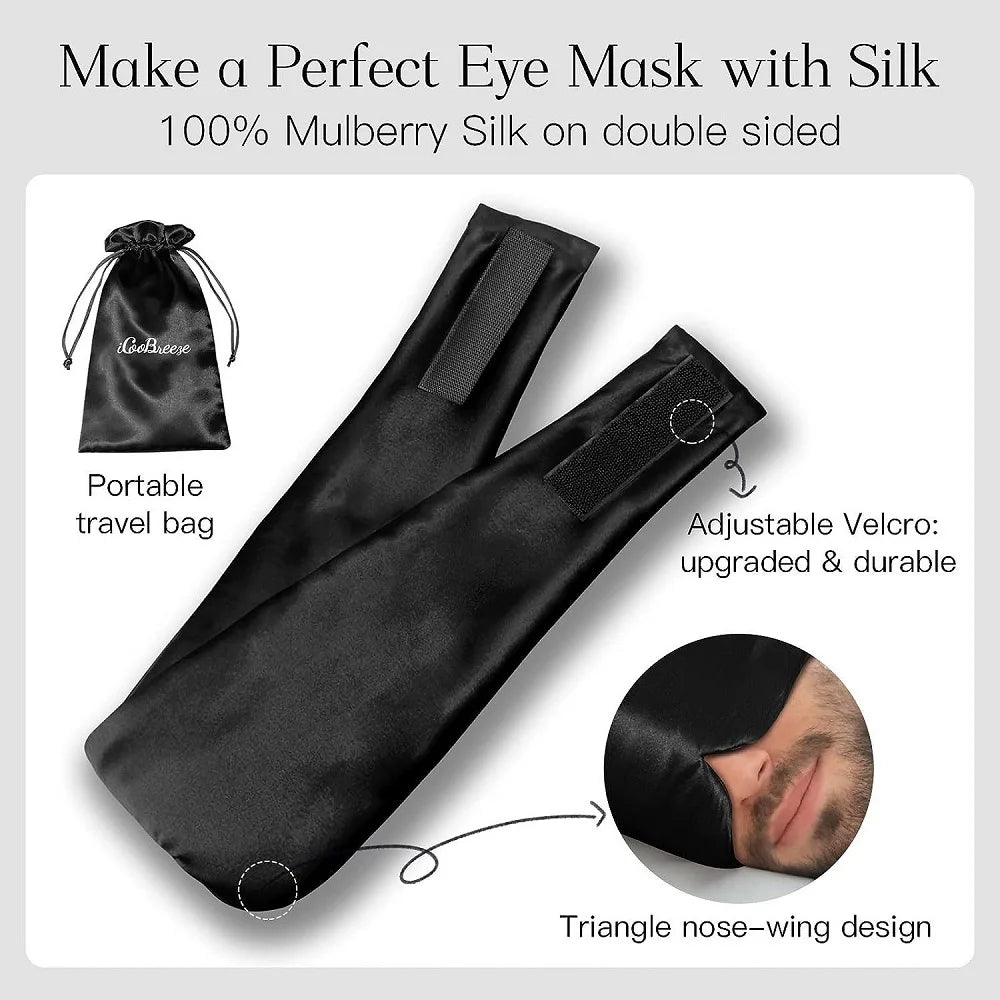 100% Mulberry Silk Sleep EyeMask+Sponge Earplugs,Sleep Mask Adjustable Headband Blocking Light Eyepatch for Travel&Nap Sleep