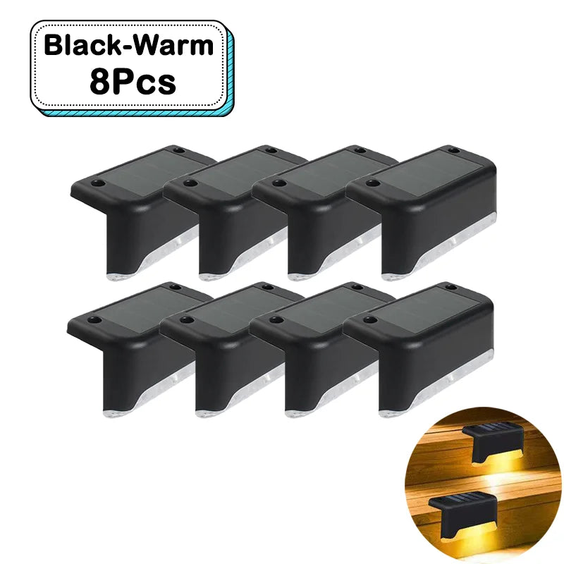 Outdoor Solar Step Lights Warm White LED Waterproof Stair Path Lighting for Garden Patio Fence Balcony Decoration Solar Power