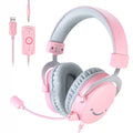 USB Gaming Headset 7.1 Surround Sound Wired Over-Ear PC PS5 White Pink Tidesmit