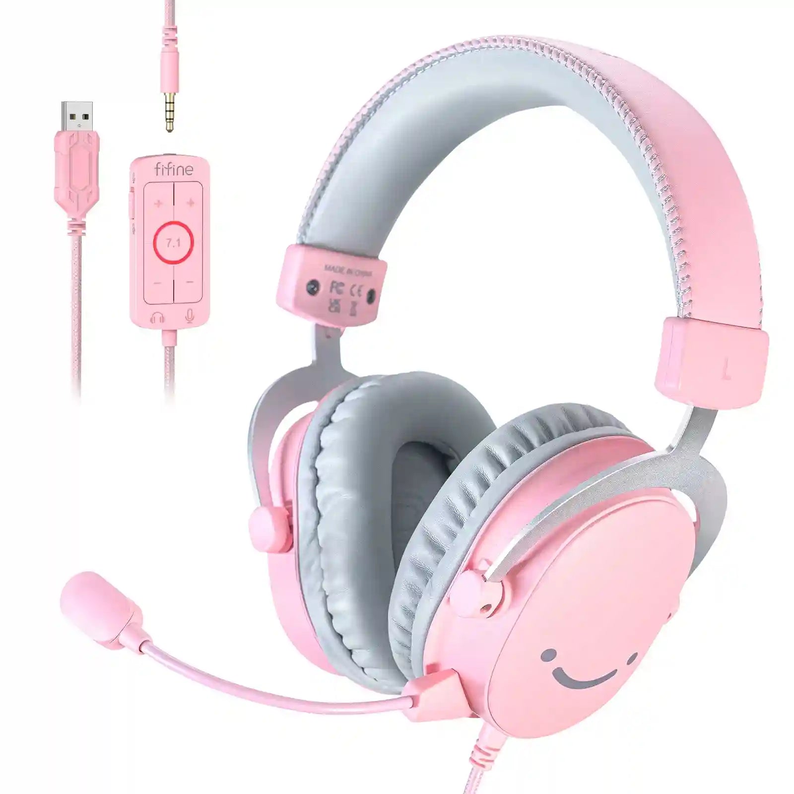 USB Gaming Headset 7.1 Surround Sound Wired PC PS5 H9W Pink Tidesmit