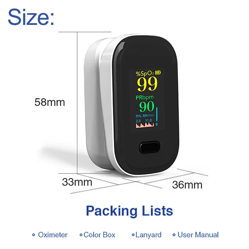 Resoxy Pulse Fingertip Oximeter Heart Rate Blood Oxygen Saturation Monitor TFT Display For Android Apple Apps Bluetooth Oximeter