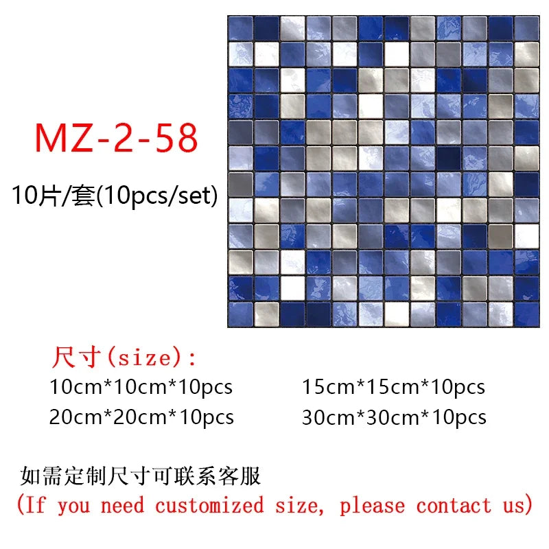 10pcs/set 10/15/20/30cm Flat Marble Mosaic Hard Tiles Wall Sticker Kitchen Bathroom Floor Diagonal Decor Wallpaper PVC Art Mural