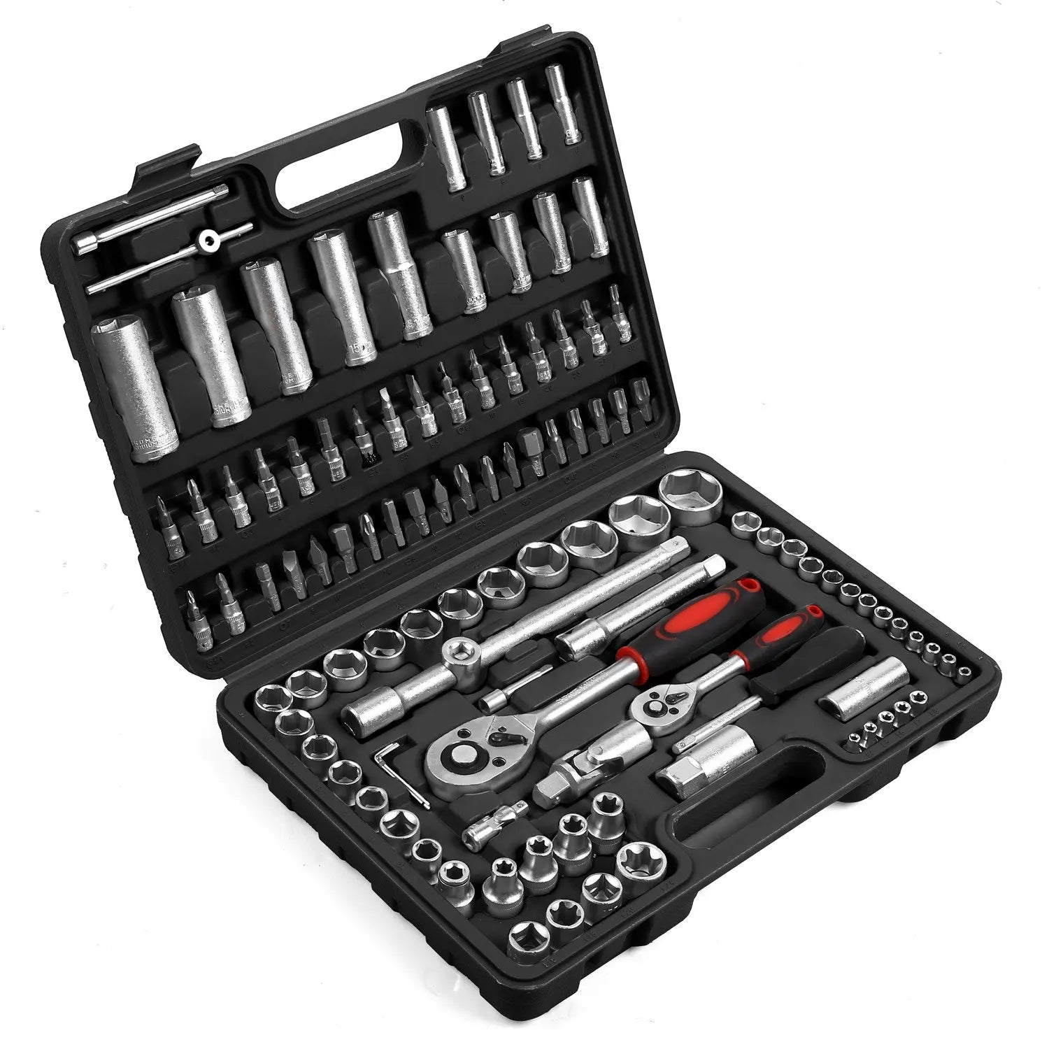 108-Piece Socket Spanner Set Cr-V Ratchet Wrench Set Ratchet Box with 1/4 &1/2 Inch 72 Teeth Reversible Ratchet Hexagonal Socket
