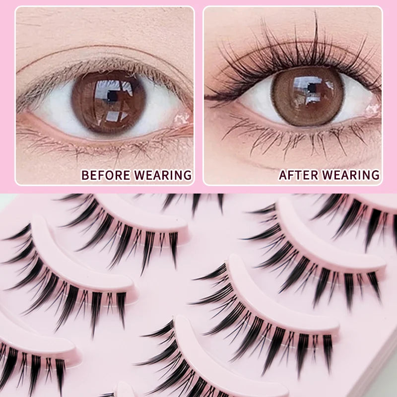 Anime Manga False Eyelashes - Natural Wispy Faux Lashes - 5 Pairs Set False Eyelashes Tidesmit