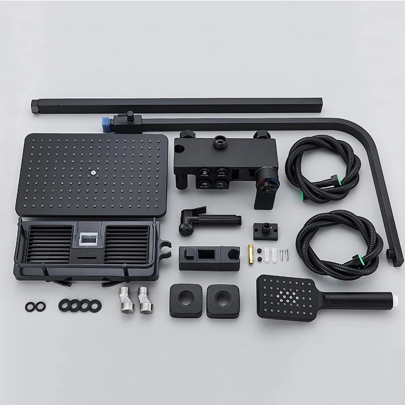 Thermostatic Display Screen Shower Faucet Bathroom Rotate Bath Tub Bidet Shower Push Button Rainfall Head Mixer Tap