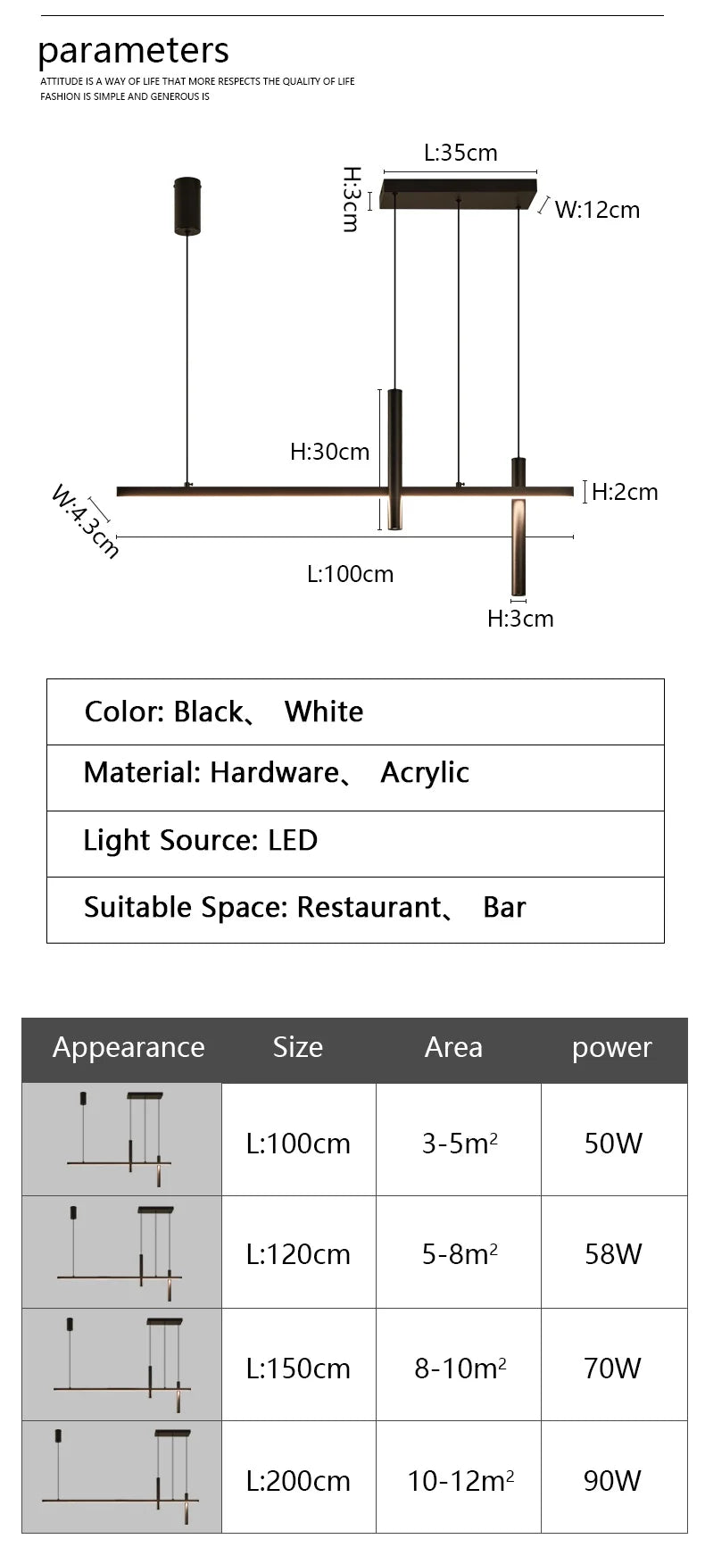 Linear LED Chandelier for Dining Room - Modern Dimmable Pendant Light Tidesmit