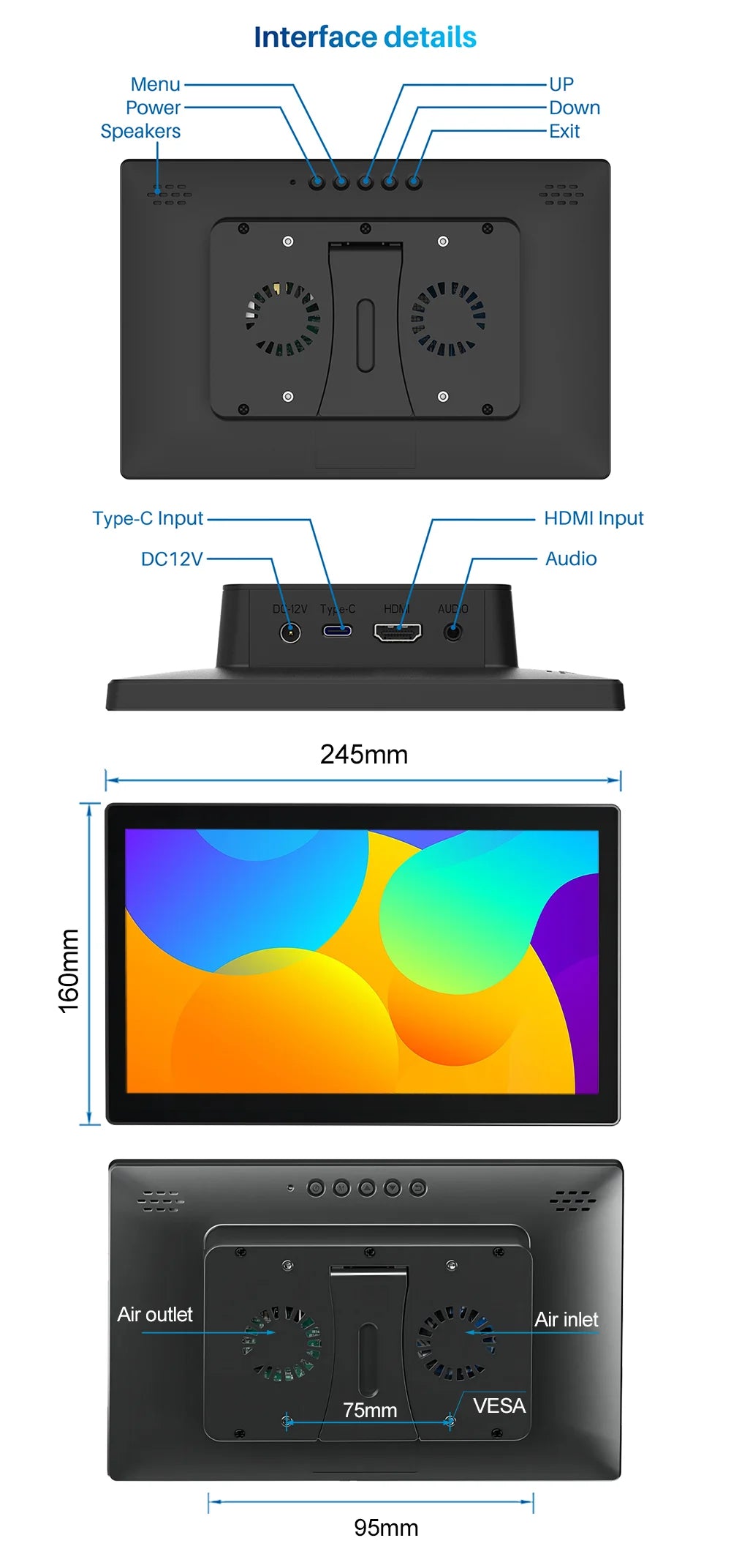 10.1 Inch Raspberry Pi 5 4/3/B/B+/A+ Monitor 1280x800 IPS 5-Points Capacitive Touchscreen Drive Free HDMI Display For Win 7/8/10