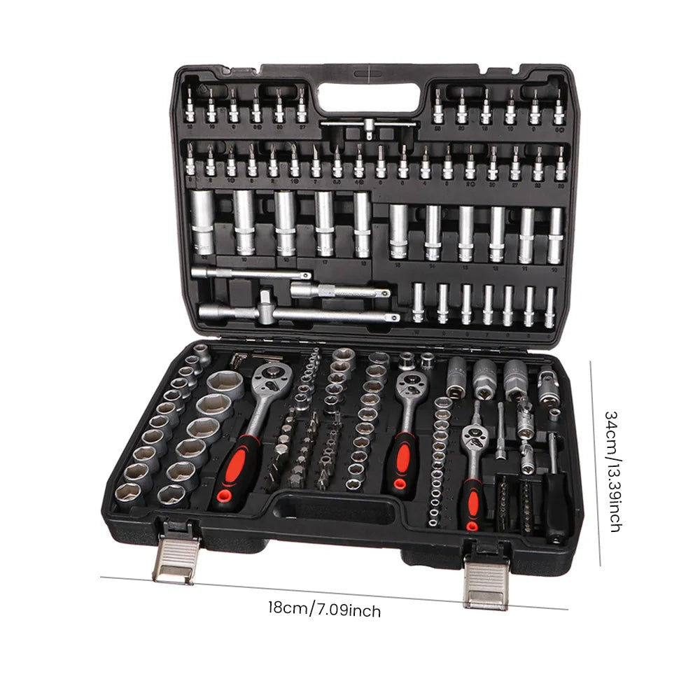 Podofo 172-Piece Comprehensive Socket Wrench Set 1/4" 3/8" 1/2" Drive Bits Kit With Storage Carrying Case for Auto Repair