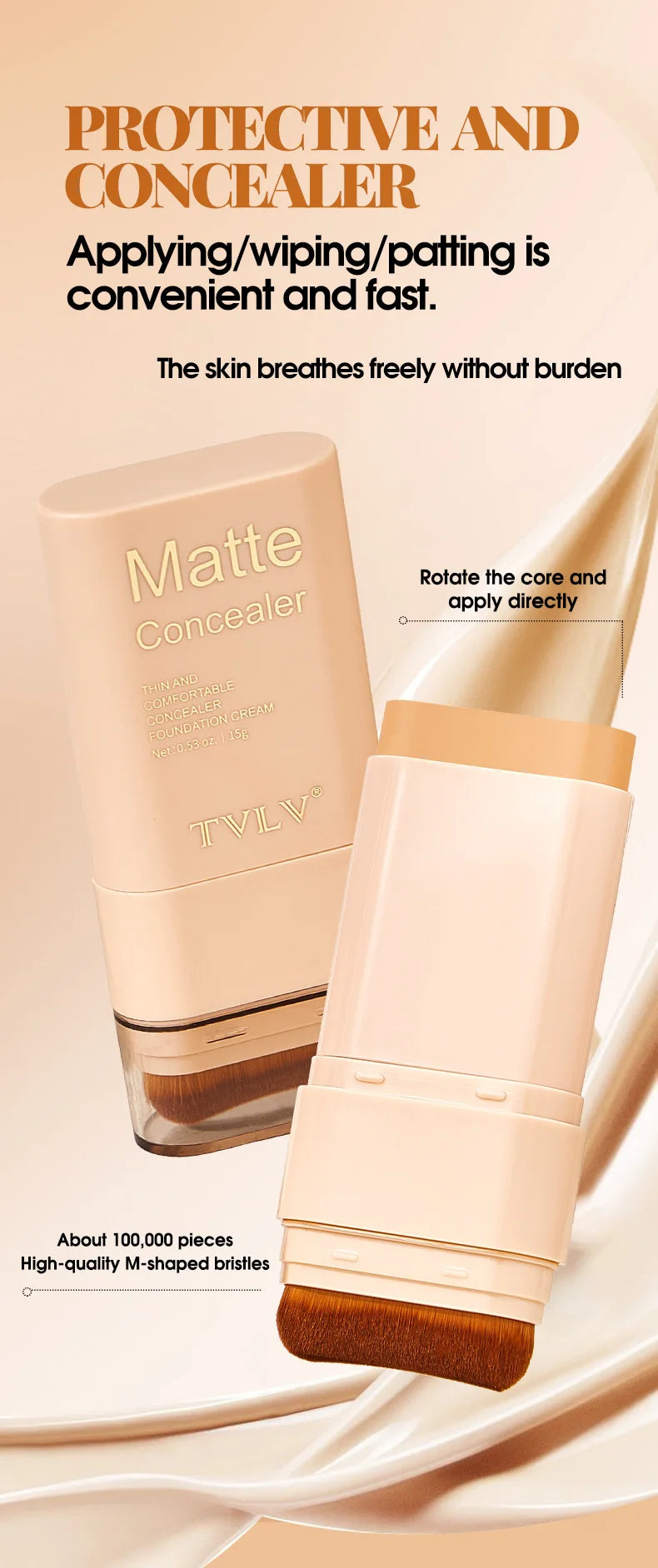 Tidesmit Eraser Concealer double-head foundation stick texture close-up showing waterproof non-clogging formula