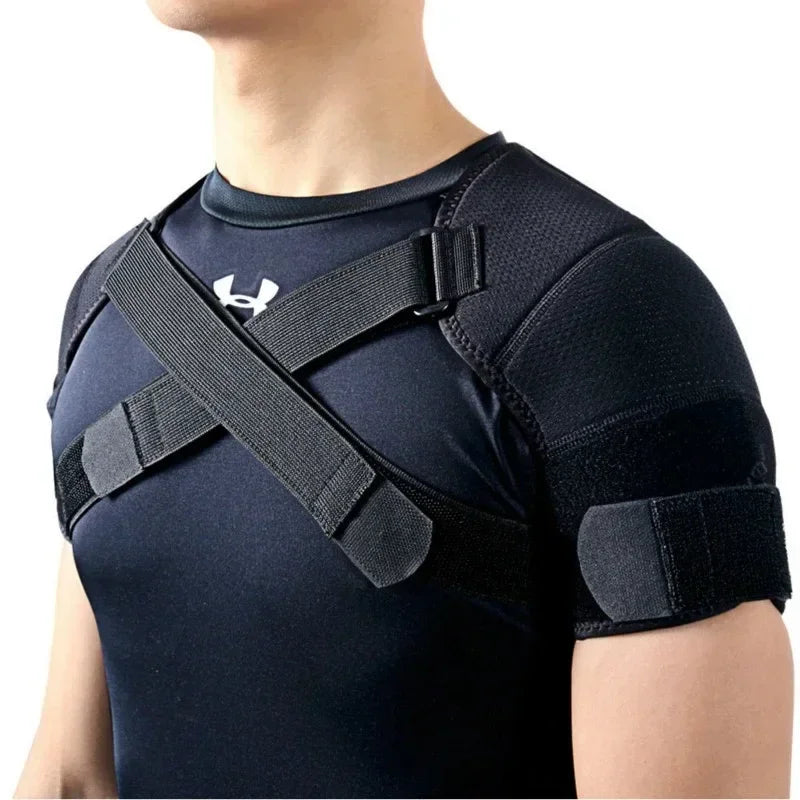 Double Shoulder Brace Adjustable Breathable Neoprene Compression Support Cross Strap for Men Women Sports Injury Pain Relief