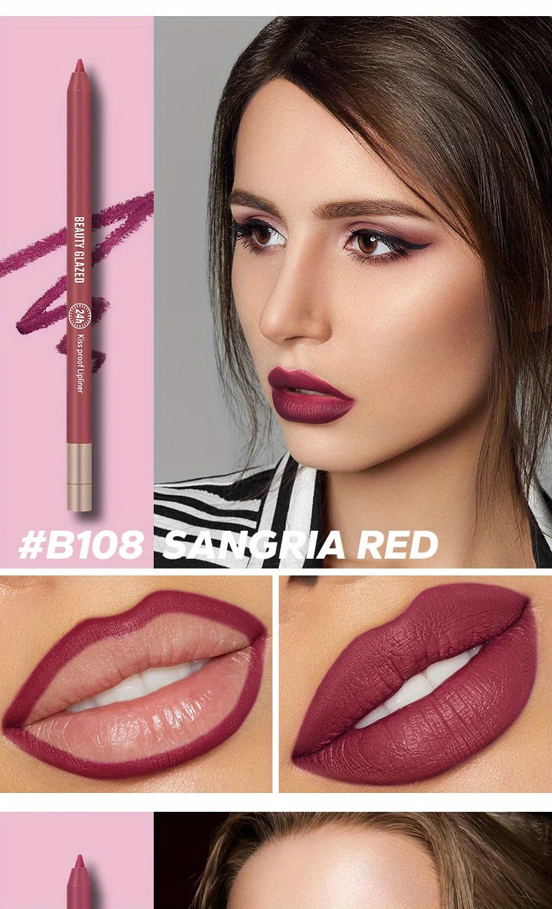 Beauty Glazed matte lip liner in Sangria Red B108, waterproof high-pigment lip makeup with a smooth, defined finish.