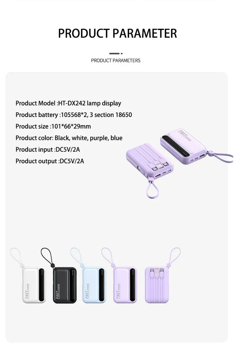Tidesmit Portable Charger: Fast Charging Power Bank with 4 Cables Tidesmit
