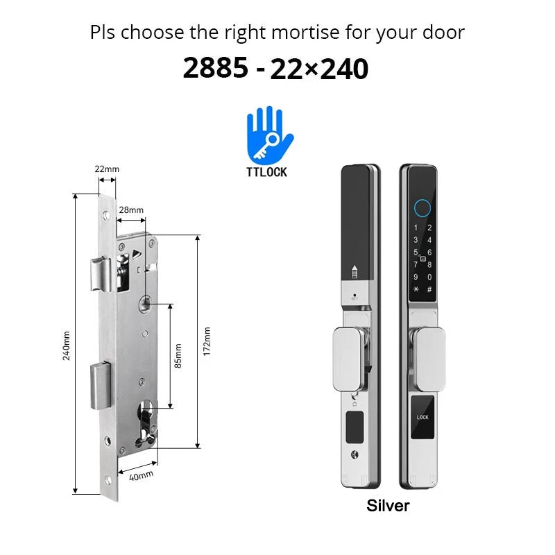 Slim 3.5cm Waterproof Aluminum Smart Door Lock with TTLock Bluetooth Fingerprint Password IC Card APP Control for Sliding Doors