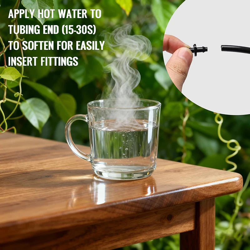 1/4" Irrigation Dripline Tubing 100Ft Roll 6" Emitter Spacing 0.5 GPH Emitters Built-In Drip Irrigation Line with 1/4" Fittings