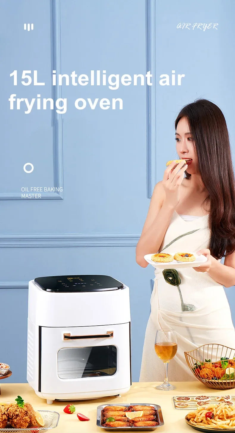 Air Fryer Household Large Capacity 15L Visual Oil Free Smart Oven Fries Machine 220V 110V US EU 1500W Chicken Frying