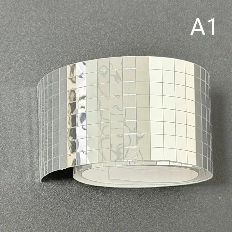Self-adhesive mosaic glass tape, clear and white tile grid on curved strip