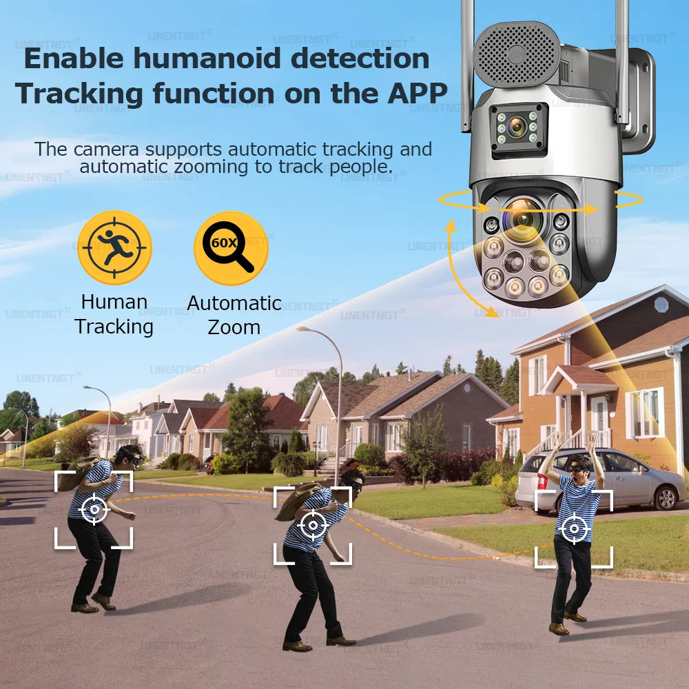 AOV 24/7 Recording Solar Cameras 60X Optical Zoom Dual Lens Surveillance 4G/eSIM Outdoor AI Human Tracking Security PTZ Camera