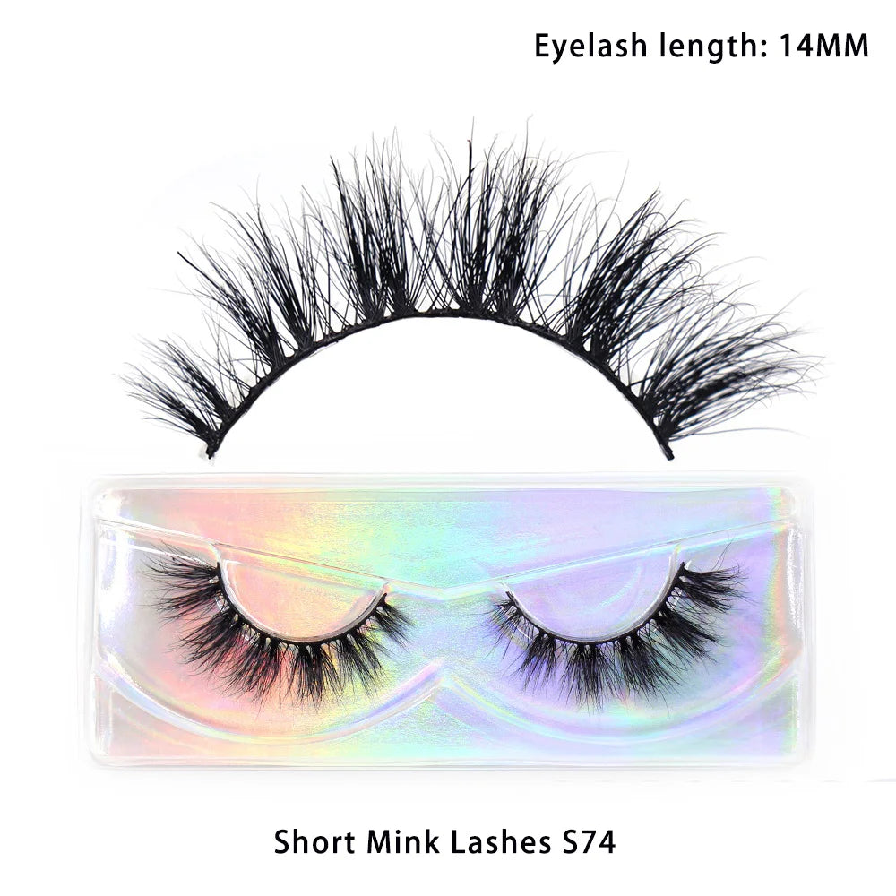 Tidesmit 12mm-15mm short natural 3D mink lashes fluffy wispy false eyelashes cruelty-free face makeup detail view