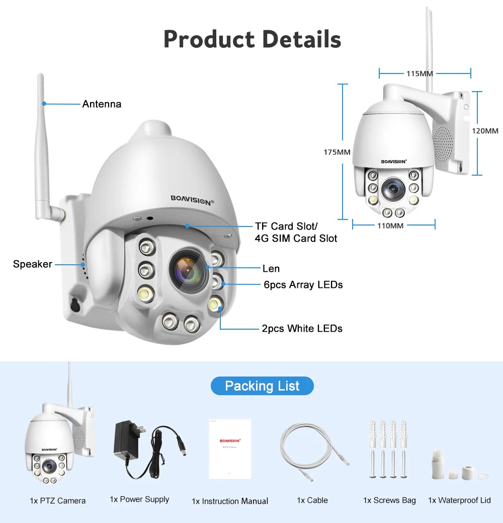 Wifi PTZ IP Camera 8MP 5MP 5X Zoom 4G Two Way Audio AI Auto Tracking  Wireless Camera Outdoor 60m IR Video Home Security Camera