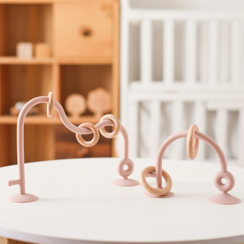 Baby Teether Toy Silicone Educational 0 12 Months Toy Montessori Silicone Teething Toys Wooden Ring Silicone Teether Accessories