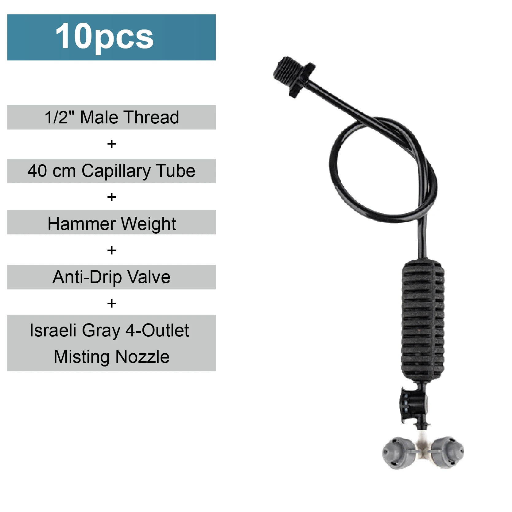 Garden hanging mist sprayer with black tube and gray four-outlet mist nozzle