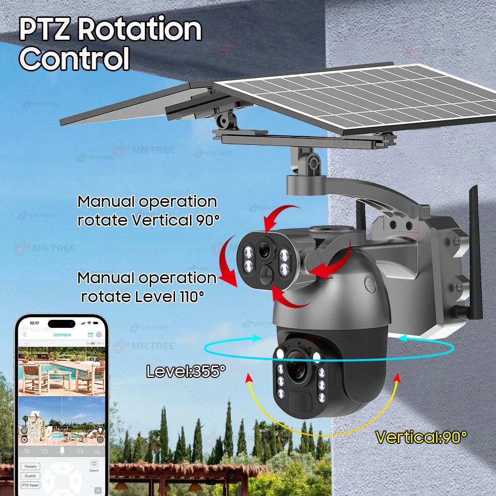 4K 50X Optical Zoom Solar Camera 10MP Dual Lens Home Outdoor 4G Sim PTZ Surveillance WIFI Security AI Auto Tracking CCTV IP Cam